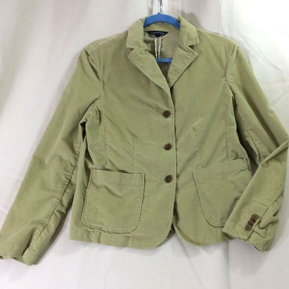 Lands’ End Green Corduroy Short Blazer Women’s Sz 12 Button Front Jacket Stretch - Picture 1 of 5